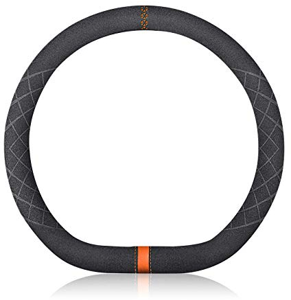 Ergocar D-Form Auto Lenkradbezug Rutschfester Auto Sport Lenkradschutz Mikrofaser Wildleder Winter Warm für D-Form Lenkrad Durchmesser 38cm (15 ) (Schwarz Braun)