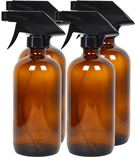 Youngever 4 Pack 500ML Empty Amber Glass Spray Bottles, Refillable Container for Essential Oils, Cleaning Products, or Aromatherapy, Trigger Sprayer with Mist and Stream Settings
