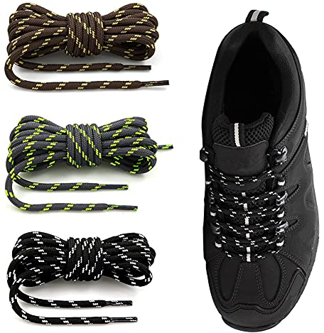 Cordones Redondos para Botas [3 Pares] Reforzados y Duraderos de Montaña Senderismo 4mm con Rayas Resistente Fuerte Unisex para Zapatos y Zapatillas de Deporte