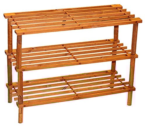 Acan Zapatero de Madera 3 Niveles. Estantería de Madera 3 Alturas Multiusos, Soporte para Zapatos - 48 x 63 x 26 cm - Color Cerezo