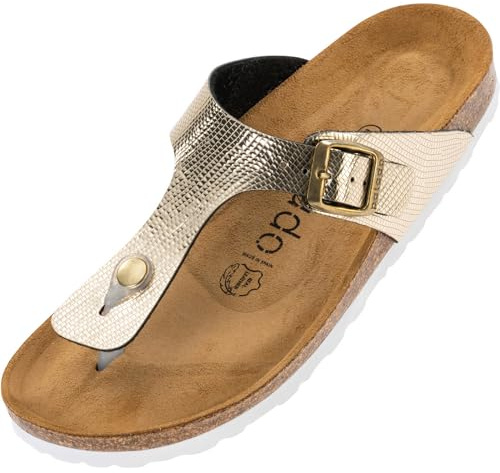 Palado Damen Zehentrenner Kos - Sandalen Made in Spain - bequeme Hausschuhe mit Kork-Fußbett - modische Sommerschuhe