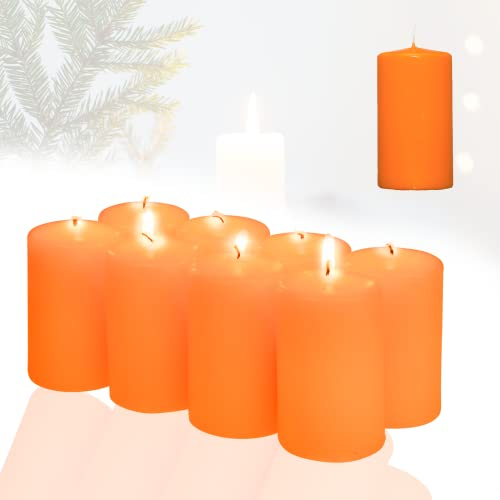 Candelo 8er Set Stumpenkerzen Weihnachten Ambiente Kerzen - Orange – 4,8cm x 12cm - Advent Kerze Weihnachtsdekoration - Weihnachtskerzen Adventskranz