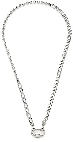 JEWELS BY LEONARDO Mela Clip&Mix Halskette aus Edelstahl 1 Stück, silberfarbene Panzer-/Glieder-/Kugelkette mit Zirkonia Schloss-Anhänger, Damenschmuck, 021616