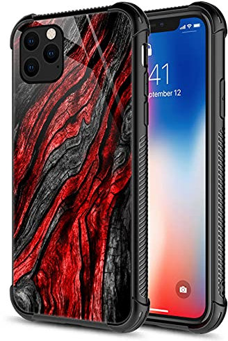 CARLOCA Compatible with iPhone 13 Mini Case,1 Black Red Wood Grain Identity Graphic Design Shockproof Anti-Scratch Hard Acrylic Case for Apple iPhone 13 Mini