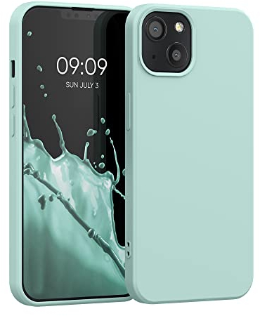 kwmobile Hülle kompatibel mit Apple iPhone 13 Hülle - gummierte TPU Silikon Handyhülle - Schutzhülle für kabelloses Laden - Case in Cool Mint