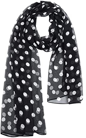 E-Clover Weicher Damen-Schal mit Blumendruck, Chiffon, durchscheinend, Gepunktet, Schwarz/Weiß, Einheitsgröße