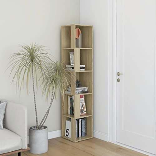 Eckregal,Eckschrank,Vitrine,Standschrank,Offener Büroschrank Aktenschrank,Lagerschrank,für Unternehmen,Büro,Schule,Wohnzimmer,Schlafzimmer,Sonoma-Eiche 33x33x164,5 cm Spanplatte