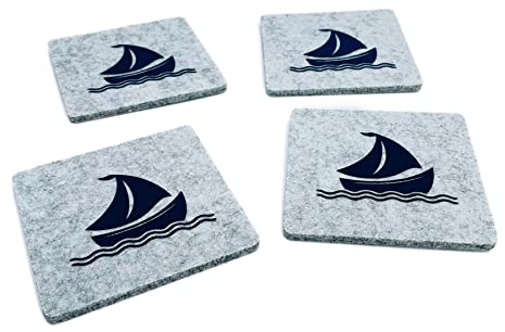 Filz Glasuntersetzer Maritim Meer Filzuntersetzer Tischuntersetzer Untersetzer 4er Set (Segelboot)
