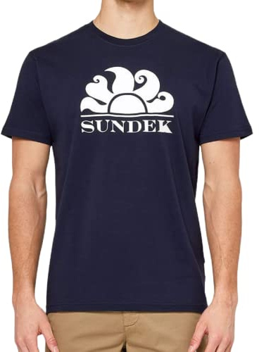 Sundek New Simeon Logo Herren T-Shirt 100% Baumwolle (XXL, Blau/Weiß)