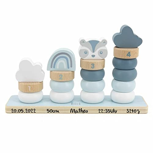 KIDSLINO Stapelspiel Häschen blau I Label Label I Babygeschenk I personalisierbar