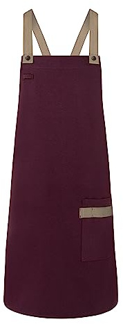 Karlowsky LS 38 PASSION Latzschürze URBAN-LOOK mit Kreuzbändern und Tasche, 65% Polyester/35% Baumwolle, Einheitsgröße, 85cm Länge, 70cm Breite, Aubergine