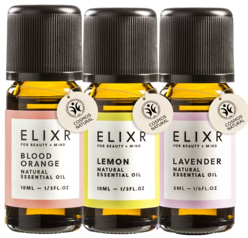 ELIXR – Ätherisches Öl Set mit Zitronenöl, Blutorangenöl & Lavendelöl – 100% naturreines Duftöl aus schonend gepressten Früchten & Lavendelblüten – zertifizierte Naturkosmetik aus Deutschland (25 ml)