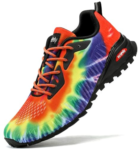Kricely Scarpe da Trail Running Uomo Outdoor Leggero Traspirante Scarpe da Passeggio Moda Multicolore Trekking Fitness Running Sneakers (Arcobaleno 49)