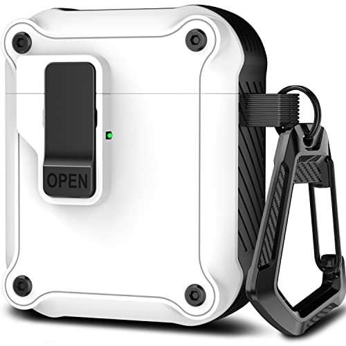 R-fun Kompatibel mit AirPods 2 Generation Hülle 2019, 1 Gen 2016 Case Cover, automatisches Pop-Up-Deckel-Design für Apple Airpods Hülle mit Reinigungsset & Schlüsselanhänger,Weiß