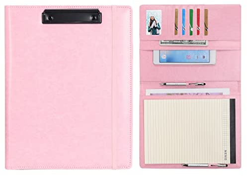 Wonderpool A4 A5 PU Leder Klemmbretter Schreibmappen Notizblock mit Innentasche - Schreib Padfolio Datei Dokument Fallhalter für Büroreise Schule Hotel Krankenhaus (Rosa, A4)