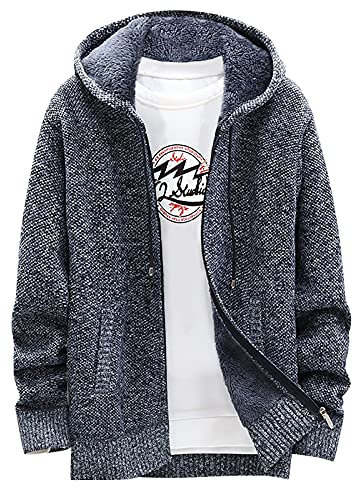 Veste de Travail Homme Pas Cher Slim Blouson Hiver Chaud avec Capuche Cardigan Zippe Laine Tricot Coupe Vent Veste Polaire Veste de Moto Homme Gris XL