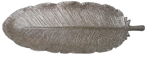 groß Deko Schale Blatt Feder lang länglich silber Tablett Schüssel Dekoobjekt 6