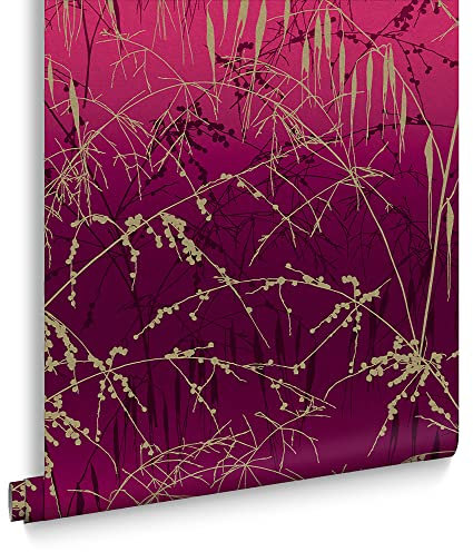Clarissa Hulse Meadow Grass Damson & Soft Gold Wallpaper