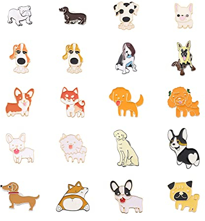 PandaHall 20 Stück Emaille-Anstecknadeln für Welpen, Hunde, 20 Stile, niedliche Tierbrosche, Anstecknadel, Anstecknadel für Kleidung, Taschen, Jacken, Hut, Zubehör