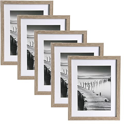 Wackadoo 5er Set Bilderrahmen, FSC Holzrahmen Fotogalerie Glasscheibe Fotorahmen mit Glasscheibe Collage (15 x 20 cm, Gekalkte Eiche)