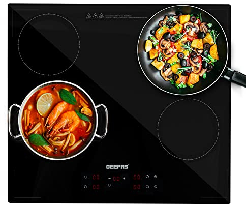 Geepas 6000W Digital Built-In Infrared Hob, 4 Burner - Electric Cooktop in Black with Touch Control