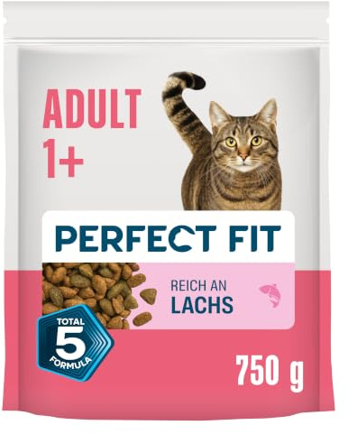 PERFECT FIT Adult Trockenfutter für erwachsene Katzen ab 1 Jahr - Lachs, 750g (6 Beutel)