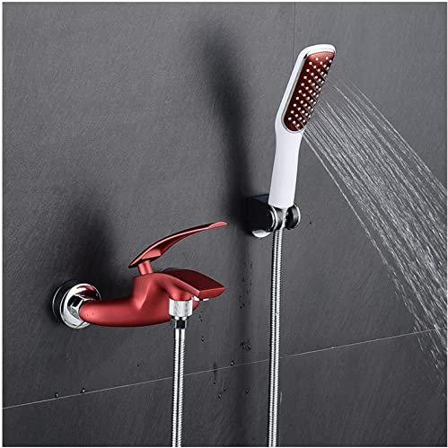Badewannenarmatur, Messing-Badewannenarmatur, modernes Design, Einhand-Badewannen-Duscharmatur, Wandmontage, Badewannen-Duscharmatur-Set mit Handbrause und 59-Zoll-Schlauch, Badarmaturen, Rot