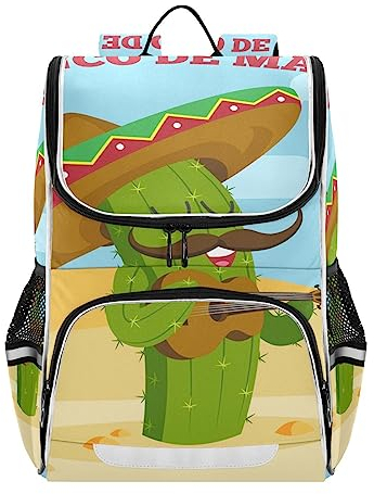 Vnurnrn Mexikanische Musik Gitarre Kaktus Kinderrucksack Schulter Rucksack für Jungen Mädchen Bookbag Laptop Büchertasche Rucksäcke Für Schule