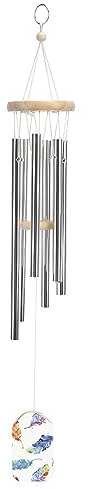 Windspiel mit 6 Metallröhren, buntes Feder-Windspiel für Garten, drinnen und draußen