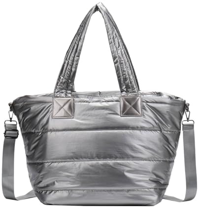 ITALYSHOP24 OBC XXL Damen Tasche Nylontasche Shopper Reisetasche Handtasche Schultertasche Umhängetasche Beuteltasche Weekender Shopping Bag Reisetasche Antiksilber V1