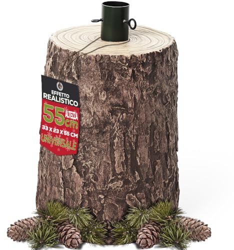 BAKAJI Base Supporto Albero di Natale in Resina, Tronco Realistico Natalizio, Riproduzione Fedele alla Realtà Solida Resistente, Attacco Universale 40mm Ganci per Adattamento Altezza (55 cm)