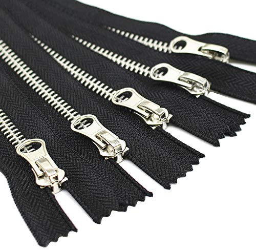 ByaHoGa 5 Stück 50 cm Reißverschluss Metall für Tasche Silberfarben Schwarz | Reißverschluß Reissverschluss Metall 5mm Nicht teilbar für Tasche Nähen Craft DIY