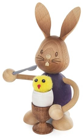 Rudolphs Schatzkiste Osterdekoration Hase Stupsi mit Eierbecher und Küken Höhe ca. 12cm NEU Osterdeko Osterhasenfigur Ostern Korb Osterei Frühling Erzgebirge Seiffen Hase Blumen