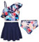 GRACE KARIN Mädchen Bikini Set 3pcs Kinder Hawaiian Rüschen Tankini mit Rock Marineblaues Blumenmuster 6 Jahre