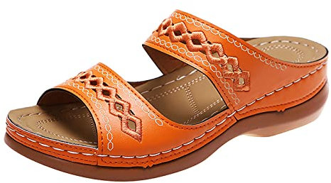 Allbestop Espadrilles Compensées Femme Chaussures De Fitness Orthopédie,Chaussure D Ete Femme Toile Femme Été Chaussure Medicale Chaussures Pieds Sensibles Femmes Femme Été Co(Orange,38)