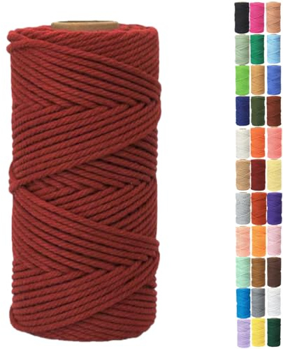Binwat Makramee-Schnur, 5 mm x 100 m, dicke natürliche Baumwollkordel, DIY, Basteln, Garn, Faden, gedrehte Spule, Baumwollseil zum Aufhängen, Pflanzenaufhänger, Stricken, dekorative Projekte (Weinrot)