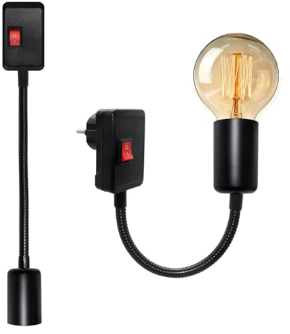 WPQIUZS 2 Stück E27 Fassung mit Stecker, Lampenfassung Steckdose mit Schalter, Steckdosenleuchte mit 20CM Flexibel Schwanenhals, Steckdosenlampe, Steckerlampe, Steckerleuchte, Glühbirne Sockeladapter