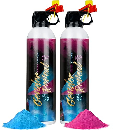 XXL Canon à fumigene Gender Reveal - Ensemble de 2 canons avec poudre canons à confettis biodégradables à 100% pour Révélation fête prénatale Pour garçons et filles et célébratio(1 bleu et 1 rose)