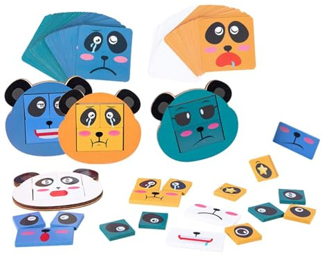 TTETTZ Ausdrucks Puzzle Holz Lernspiele Gesichtsausdruck Entwicklung Motorik Interaktion für Schulanfang Freizeit Reisen Kindergarten Freundespiel, Panda