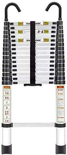 RIKADE Telescoping Ladder, 20.3 FT Aluminum Lightweight Collapsible Ladder with Detachable Top Hooks, 330 lbs Max Load, Extension Ladder for RV, Roof and Construction, Aluminum