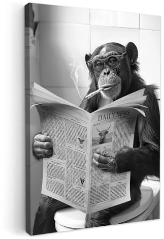 MuchoWow© Quadri Camera Da Letto 40x60 cm Stampe Da Parete Quadro Su Tela Moderni Decorazioni Murali Soggiorno Foto Quadretti Ingresso Casa Astratti Bagno - Scimmia - Toilette