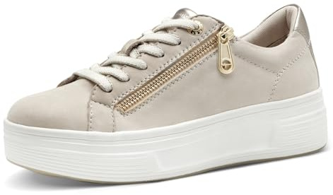 Tamaris Comfort Damen Plateau Sneaker mit Reißverschluss Low Top, Beige (Beige Nubuk), 36 EU