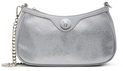 Steve Madden Damen Rhinestone Crossbody Vickieg Strass-Umhängetasche, Silber