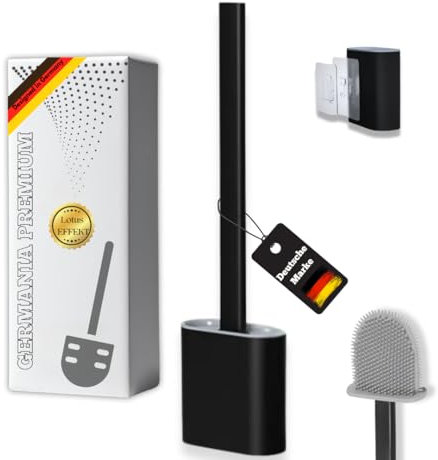 Germania Premium® Klobürste Silikon – Schwarz, Wandmontage ohne Bohren, Selbstklebend – Hygienisch, Langlebig – WC-Bürste mit Halter- Silikonbürste schwarz