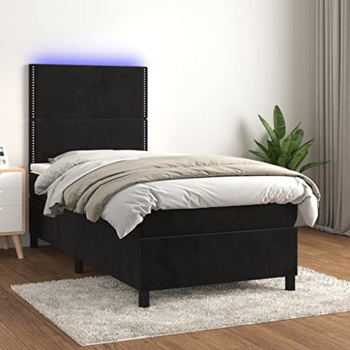 ShGaxin Lit-box Spring 3136043 Matratze Samt schwarz und LED 90x200 cm Bettgestell Bettgestell Bettgestell Bettumrandung Bett Schlafzimmer Lattenrost