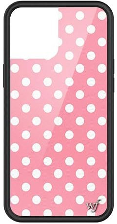 Wildflower Schutzhüllen – Rosa gepunktet, kompatibel mit Apple iPhone 12 Pro Max, helles gepunktetes Weiß, ästhetisch, niedlich, trendig, schützender schwarzer Stoßfänger, 1,2 m Falltest-zertifiziert,