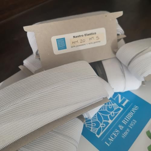 PIZZITALIANI Cinta elástica para Costura Blanco - Altura 20 mm, Paquete de 5 m, Plana y Suave, Banda elástica para Sastre, Goma elástica, Accesorios de Costura