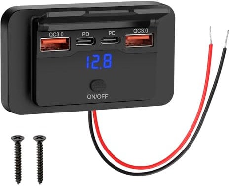 Linkstyle RV USB Outlet, Dual USB A & USB C Ports Car Charger Socket Panel with Voltage Display for 12V/24V Auto Boat Marine