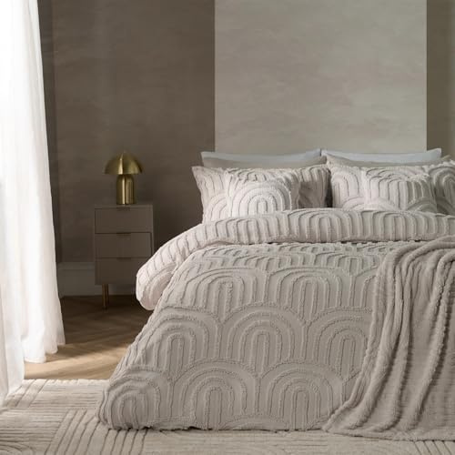 OHS Beige Bedding Quilt Covers King Size Tufted Arches, Super Soft Cosy Warm Decorative King Size Duvet Cover Sets Stylish Comfy Easy Care Duvet Cover Sets with Matching Pillowcases, Stone