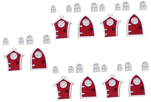 BESPORTBLE 10 Sätze Leuchtendes Elfentor Fenster Künstlich Im Freien Feentüren Puppe Miniatur Auslauf Lichterketten Haustür Gefälschte Pflanzen Bausatz Farn Dekorationen Girlande Rot MDF